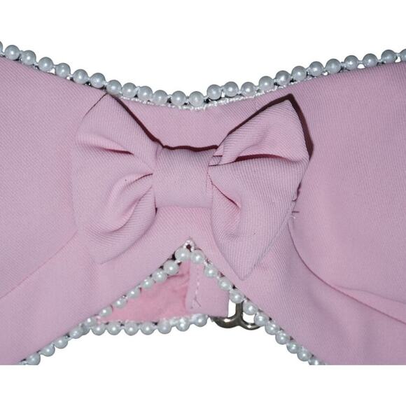 Finesse XS Pink Pearl Trim Crop Top – Bow Detail – Y2K Party Bralette - Picture 3 of 7